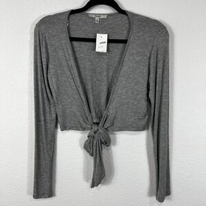 Papaya Cropped Cardigan Tied Heather Gray Long sleeve Women's Small NWT
